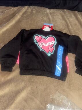 Puma Black Sweatshirt with Pink Heart Graphic with pink skort nwt